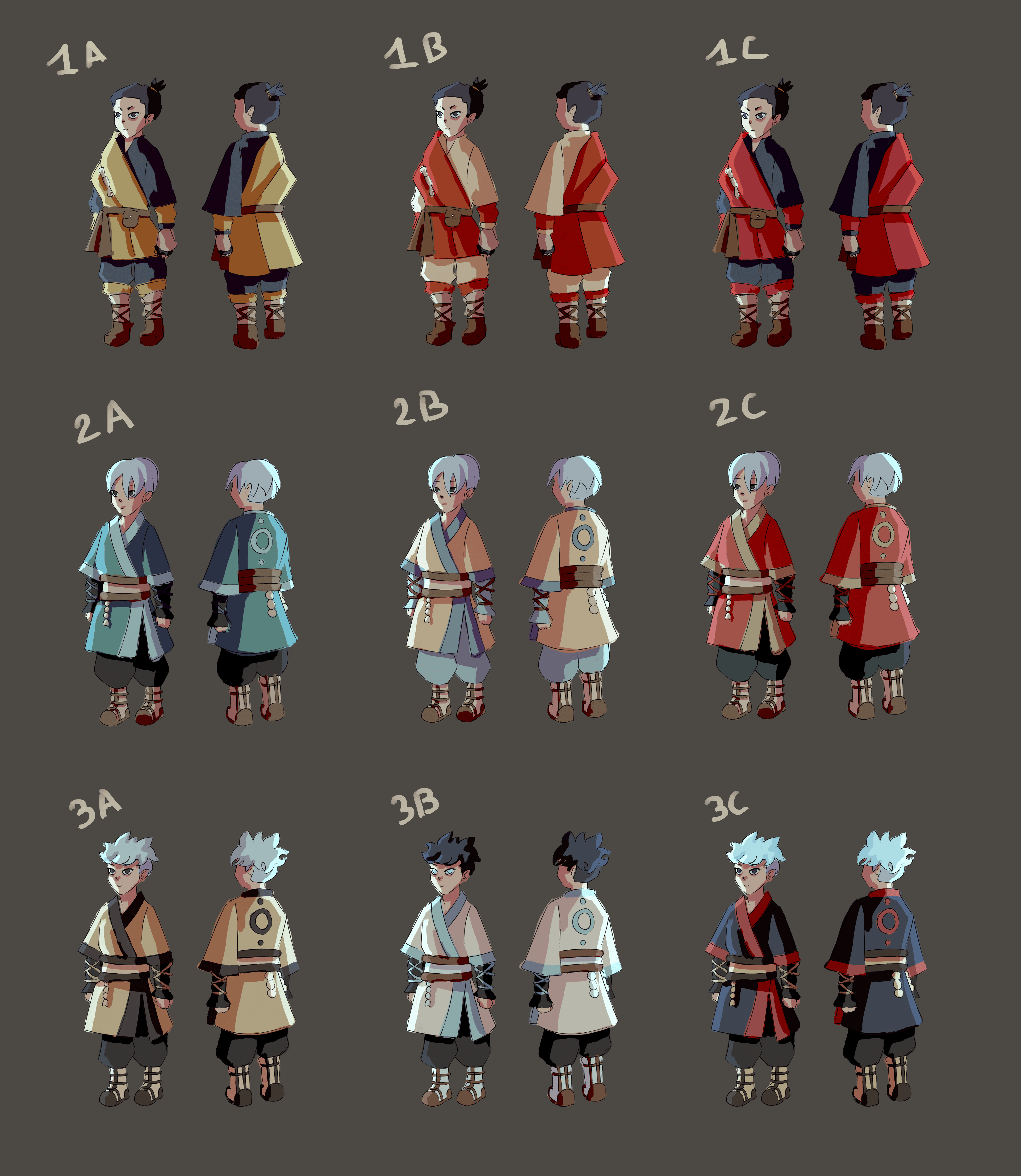 Planche de personnage : neuf variantes de couleurs du héros humain