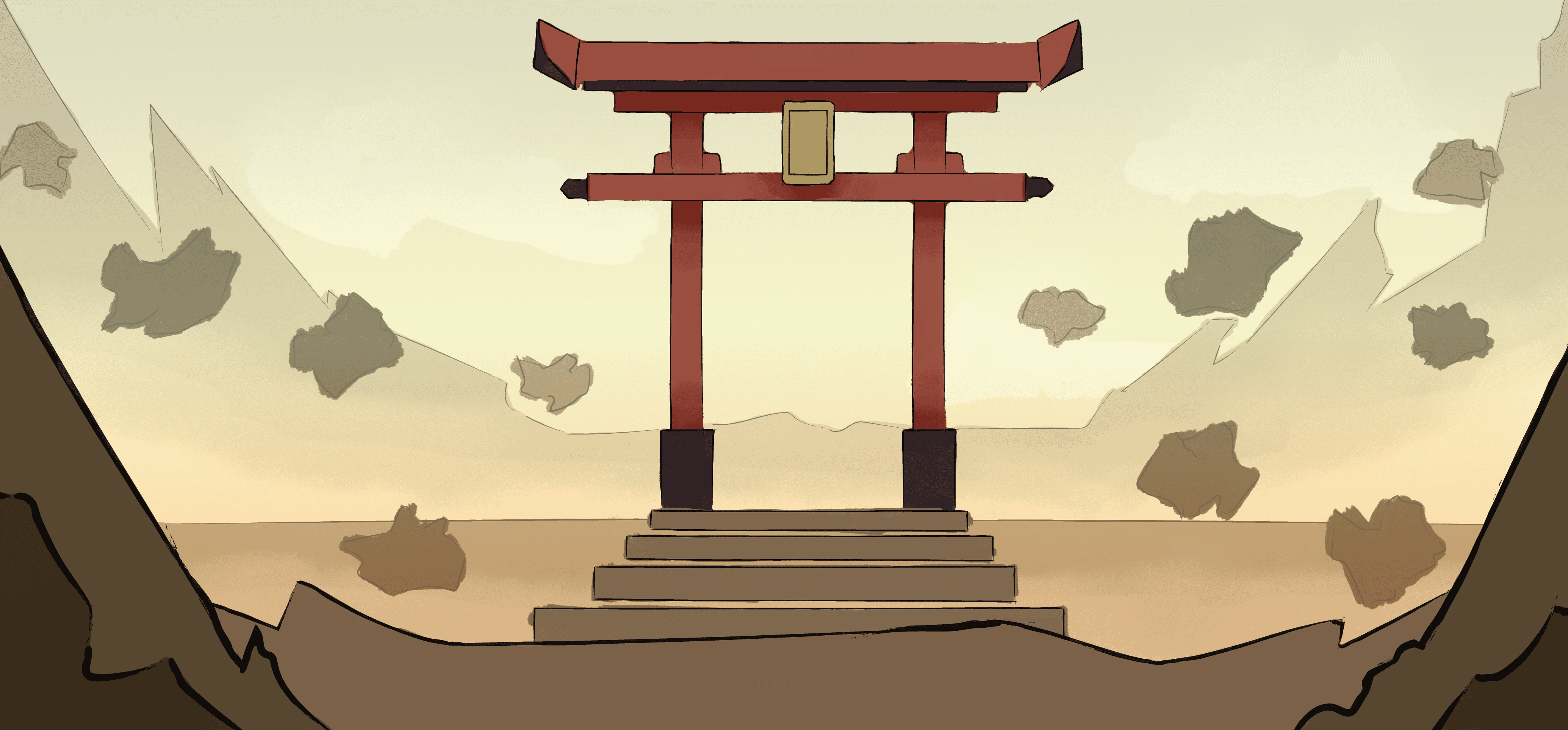 Décor d'un torii sur une montagne au crépuscule
